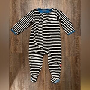 Magnetic Me Black and White Striped Footie with Blue Accents